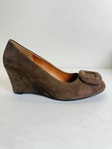 CUCCOO BIZCHIC Coffee Brown Wedge Heel Low Vamp Shoes With Square Buckle Decoration, Simple And Gentle Style, Commuting, Daily Fashion Style - Coffee Brown - View 7