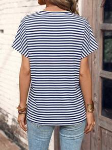 Selamara 新款女式时尚休闲百搭印花条纹短袖T恤 - 彩色 - 查看 2