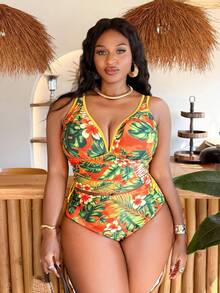 Slaydiva 2026 Spring/Summer Plus Size Floral Print Contrast Color Tankini Swimwear 2-Piece Set For Women - Multicolor - View 4