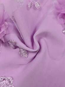 Rafferiza 女士时尚端庄露肩网纱拼接长袖垂褶连衣裙，适合派对和约会穿着 - 紫色 - 查看 5