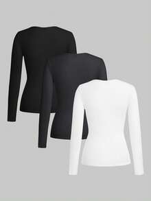 TaskEZ Solid Color Fitted Long Sleeve Scrub Uniform Top - Multicolor - View 2