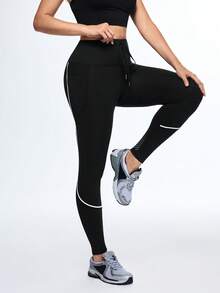 Eassivo Eassivo Quần legging thể thao nữ có dây rút ở eo và túi - màu đen - Xem 1