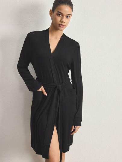 Ocili Women's Soft Solid Color Comfortable Smooth 3/4 Sleeve Loose Fit Sleepwear Robe