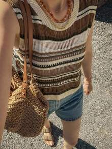 SHEIN EZwear Áo len cổ tròn phong cách phương Tây thời trang dành cho nữ, nhiều màu sắc, thích hợp cho mùa thu/xuân. - Nhiều màu - Xem 2