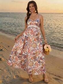 SHEIN Floral Print Casual Maternity Dress With Spaghetti Straps - Multicolor - View 5