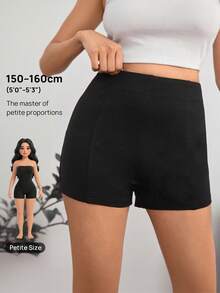 SHEIN PETITE Shorts unicolor con cremallera lateral de pierna recta - Negro - Ver 7