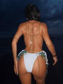 Swim SXY 新款夏秋季珍珠串珠罩衫，性感时尚的欧美设计，适合音乐节和电子音乐节，波西米亚风格女士罩衫 - 綠色 - 查看 2