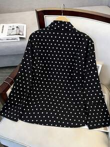 GlowEve CURVE Plus Size Women's Casual Bowknot Tie Neck Polka Dot & Floral Print Black & White Classic Color Vacation Shirt - Multicolor - View 2
