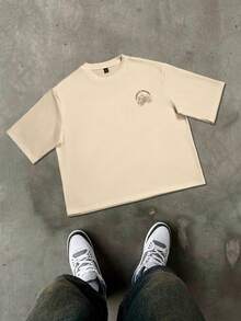 Manfinity Hypemode 男士休闲石榴印花短袖T恤 - 杏色 - 查看 3