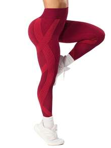 Core Rhythm 女士无缝交叉纹运动紧身裤，适合室内外瑜伽和健身，全长 - 彩色 - 查看 4