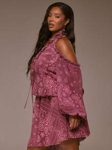 MUSERA Đầm mini tay dài, hở vai, khoét ngực, vạt bất đối xứng, chất liệu lưới, cỡ lớn, thích hợp cho mùa xuân hè, thanh lịch, đi nghỉ mát, lễ hội, tiệc tối, Ibiza, Rave, Cherry Moon. - Nhiều màu - Xem 3