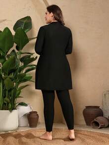Swim Mulvari Plus Size Colorblock Ruffle Trim Burkini - Black - View 2