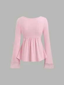 Sweetra Y2K Sexy Patchwork Versatile Loose Fit Long Sleeve T-Shirt, Suitable For Commuting In Autumn - Pink - View 2