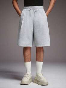 STYNVO Men's Solid Color Drawstring Waist Pocket Casual Versatile Daily Wear Shorts Grey Shorts For Men Men Knit Shorts Men Lounge Shorts - Grey - View 3