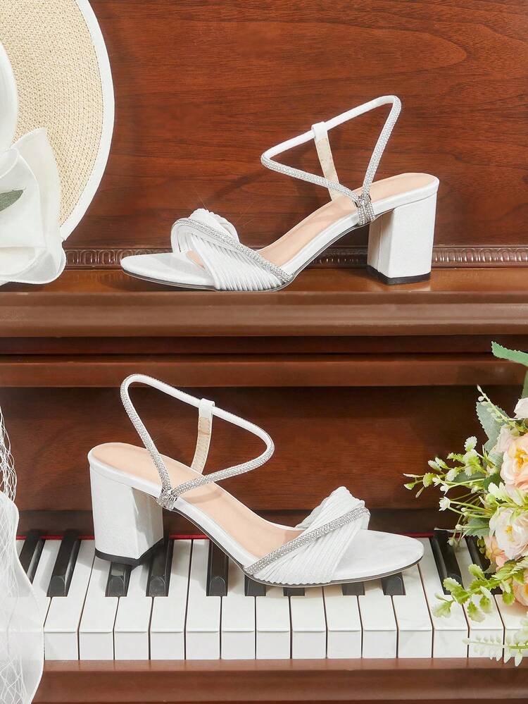 CUCCOO HITCHD Sexy Round Toe Snake Skin Pattern Rhinestone Strap Party Women High Chunky Heel Sandals For Christmas And New Year Holiday Vibe Fall And Winter Summer Shoes Wedding Shoes Bride Shoes