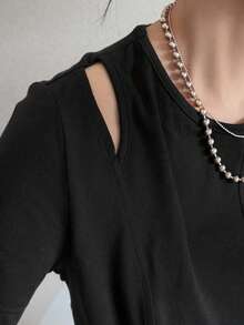 FRIFUL Women's Summer Spring Solid Color Slim Fit Flattering Versatile Short Sleeve T-Shirt - Black - View 5