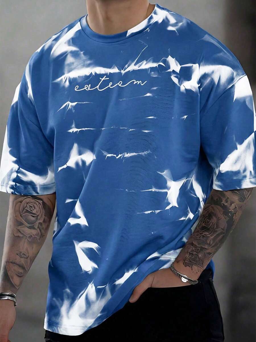 Manfinity LEGND Men's Casual Tie-Dye Printed T-Shirt, Summer - Blue - View 1