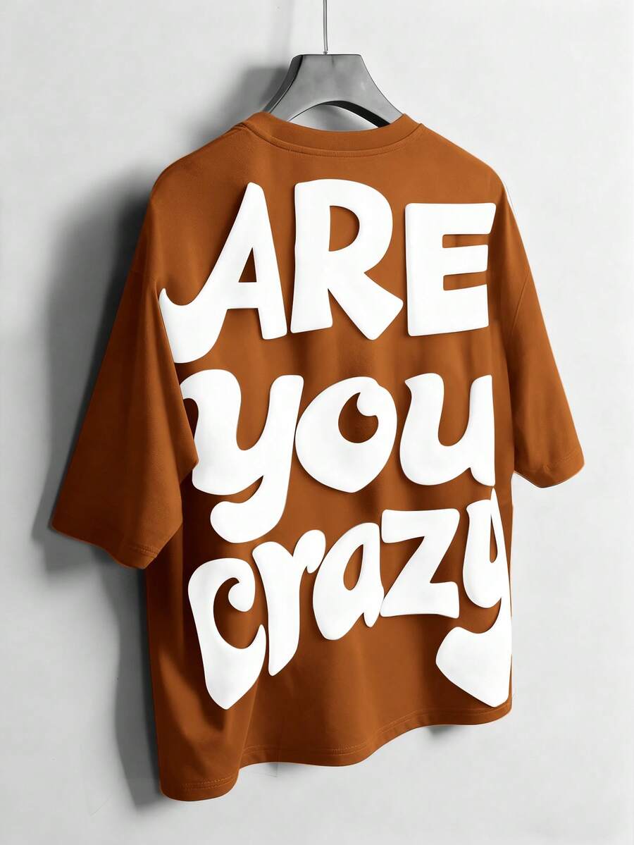 Manfinity Hypemode Letter Print Casual T-Shirt For Men - Orange - View 1
