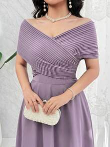 Feyla 女士纯色褶皱设计优雅中长连衣裙 - 紫色 - 查看 6