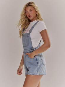 MUSERA 水洗牛仔背带裤 春夏可爱少女风 度假海滩日常休闲风 冰沙 - 藍色 - 查看 4