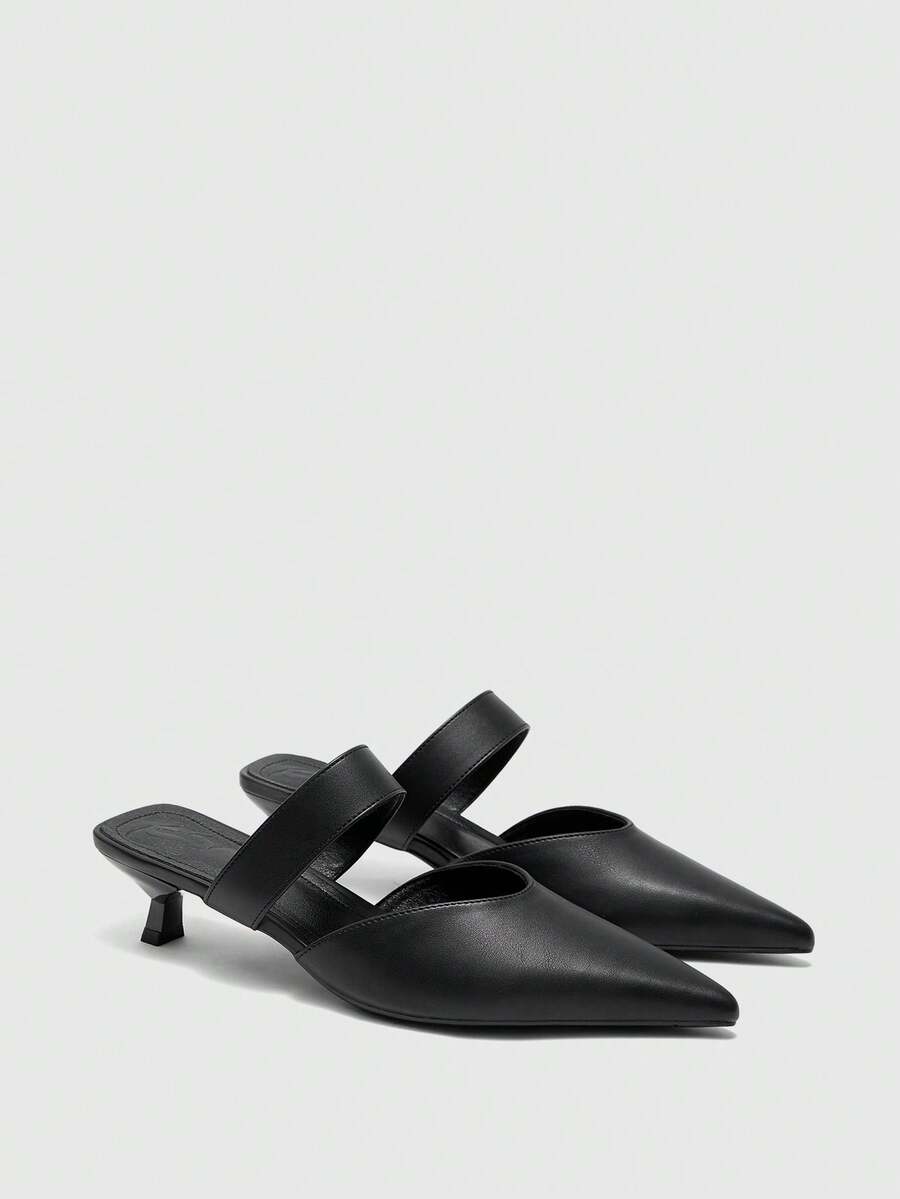 CUCCOO BIZCHIC Ladies Pointed Head Black Bag Head With Fashionable Wear Commuter Style Versatile Dew Heel High Heel Sandals - Black - View 1