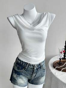 DAZY Women's Summer Semi-Sheer Fitted Scoop Neck Casual Pullover T-Shirt - White - View 13