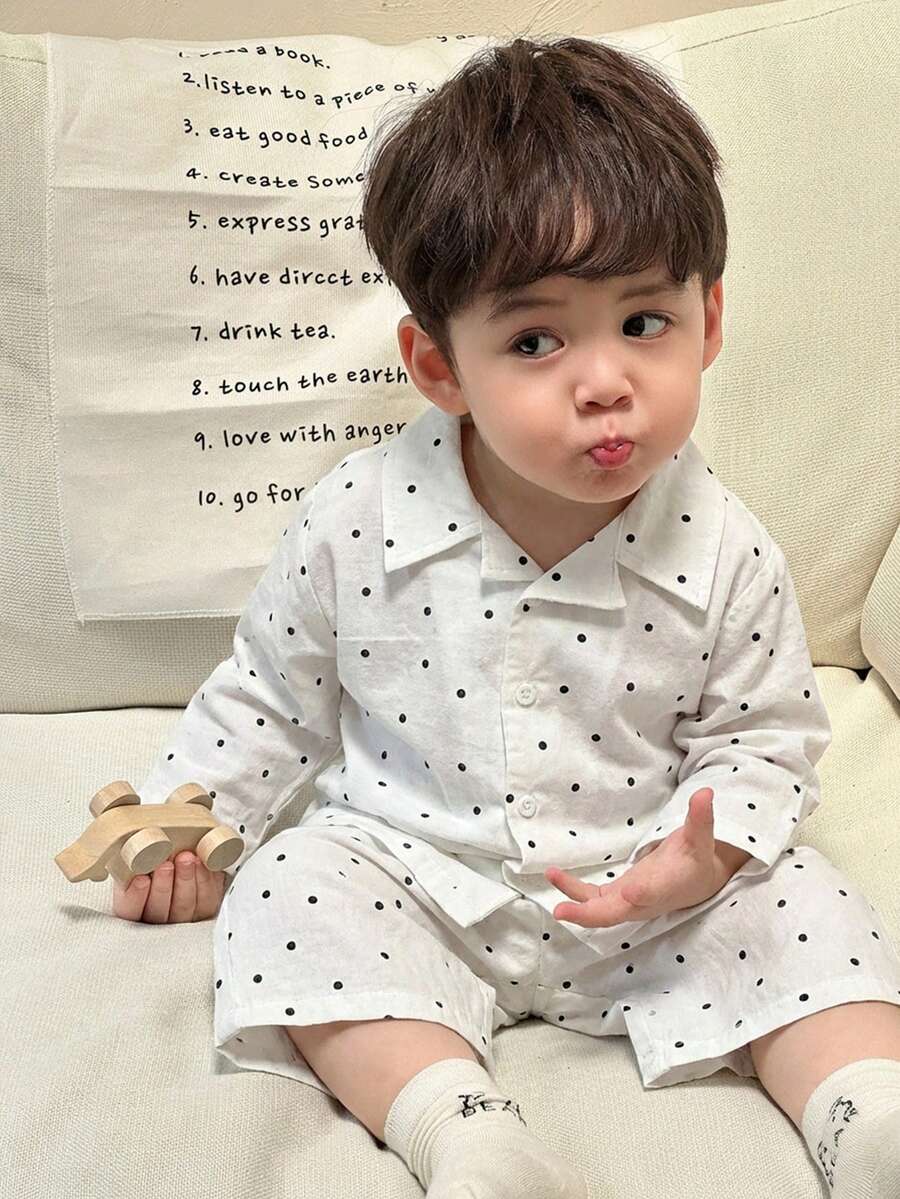 Hapijoa 2件套幼儿男童条纹爱心休闲长袖衬衫和裤子家居服套装,春秋季 - 白色 - 查看 1