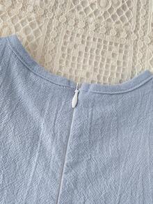 Playful Pals Baby Girls' Round Neck Lace Trim Princess Bubble Sleeve Waist Flare Hem Dress, Summer - Blue - View 4