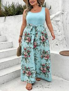 SHEIN CURVE+ Bộ jumpsuit thời trang tối giản dành cho người có vóc dáng ngoại cỡ, thích hợp mặc hàng ngày, phong cách boho hoặc đi nghỉ mát. - Màu xanh nhạt - Xem 5