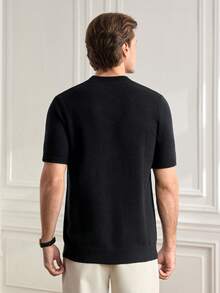Officeau Suéter de punto de manga corta con unicolor casual para hombres - Negro - Ver 2