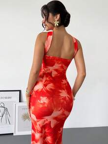 Rafferiza Women's Floral Print Ruffle Hem Halter Neck Zanea Dress,Red Orange,Summer,70s,Night Out,Party Red Carpet Outfit New Arrival Dinner Dresses For Woman - Orange - View 3