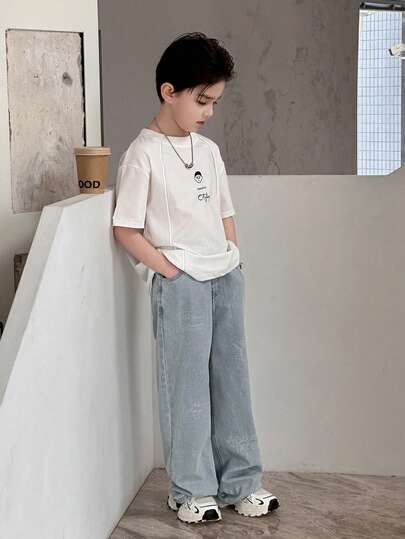DAZY Tween Boy Pocketed Wide Leg Loose Casual Versatile Jeans