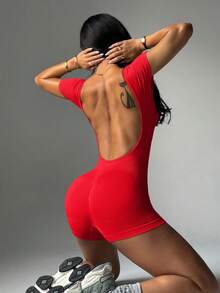 Slayform Slayform Jumpsuit Yoga Olahraga Elastisitas Tinggi Tanpa Jahitan - Merah - View 6