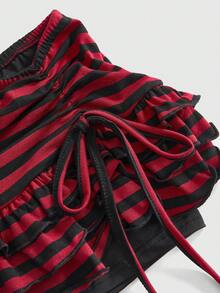 ROMWE Grunge Punk Chân váy xếp tầng gợi cảm, sọc đen xám cổ điển, thắt dây, dành cho nữ. - Đỏ - Xem 3