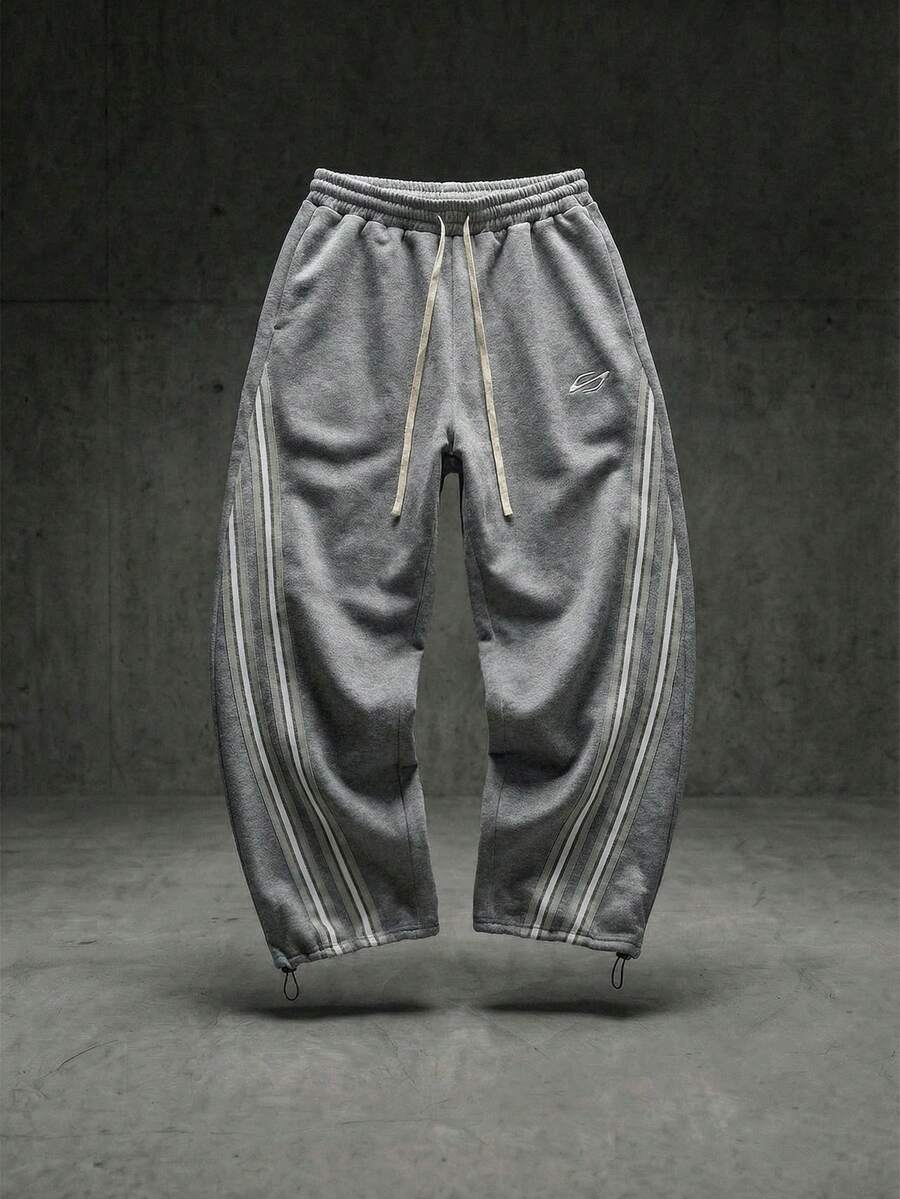 NEON BLANC 男士撞色滚边抽绳腰休闲针织运动裤 - 灰色 - 查看 1