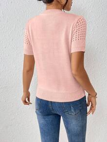 EMERY ROSE Women's Round-Neck Solid Color Short-Sleeved Knitted Top For Summer For New Year Clothes - Baby Pink - View 2