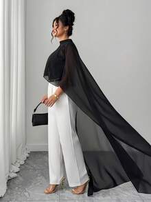 Elenzga Blusa elegante de gasa negra para mujer talla grande, chal para verano, formal, de noche y para ir al trabajo - Negro - Ver 8