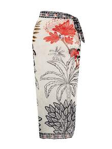 Swim Oasis 夏季度假性感印花V领配饰女士连体泳衣搭配系带网纱长裙 - 彩色 - 查看 4