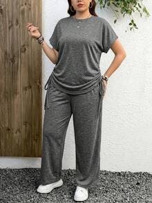 EMERY ROSE Bộ đồ 2 món phong cách tối giản thường ngày với họa tiết da báo, thích hợp cho mùa hè. - Xám - Xem 5