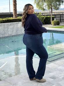 Enliva Jeans de talla grande para mujer de pierna recta con bolsillos, de uso versátil y casual - Azul - Ver 4