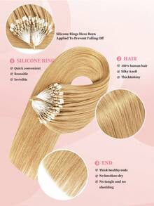 50 Strands Micro Loop Hair Extensions Real Human Hair, 27# Blonde Microbead Design, Ultra‑Smooth & Super‑Soft Silky Straight Texture, Premium Healthy Remy Hair, Easy Installation, Perfect For Women Daily Styling, Hair Volume Boosting - S27 - View 2