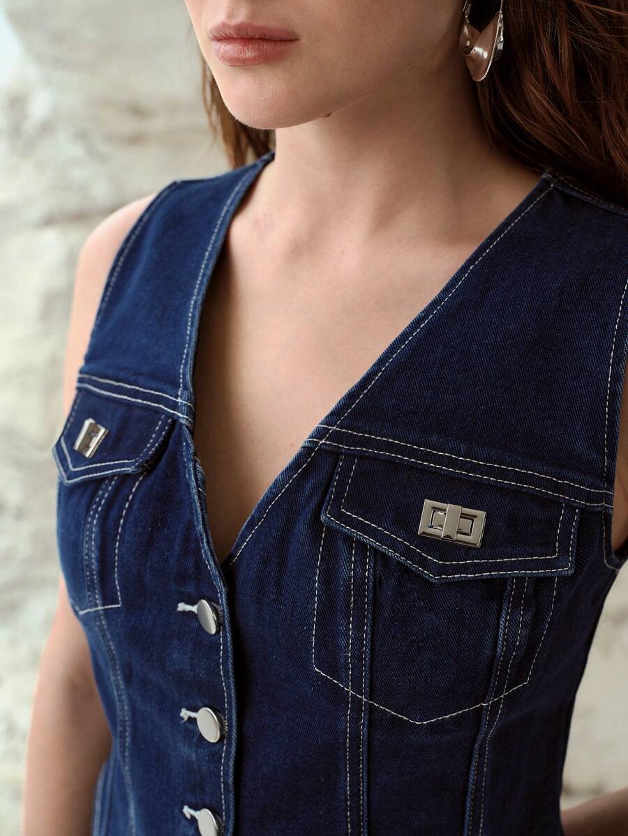 MOTF PREMIUM ÁO KHOÁC DENIM CÓ TÚI NẮP - Rửa tối - Xem 2