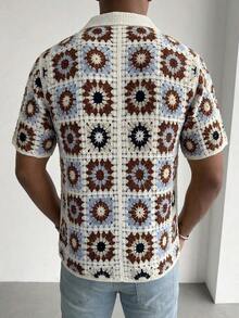 Manfinity Homme Men's Floral Pattern Lapel Single-Breasted Casual Versatile Daily Wear Short Sleeve Cardigan - Beige - View 5