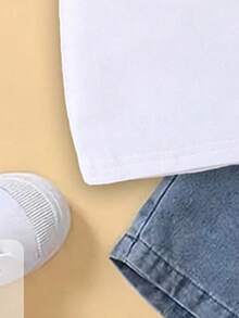 Elladie kids 1件女童休闲可爱碎花夏季度假印花针织圆领短袖T恤，适合夏季度假外出穿着，2026春夏新款，夏季穿搭 - 白色 - 查看 6