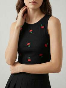 set de 3 Tops Cortos Sin Mangas Estilo Cute con Cerezas - Negro - Ver 4