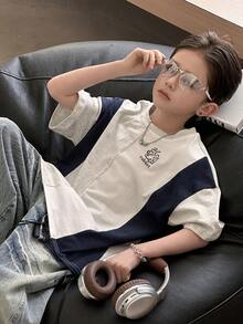 DAZY Tween Boy Letter & Cartoon Rabbit Print Short Sleeve Casual T-Shirt - Grey - View 4