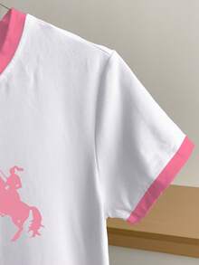 Resyla Women's Contrast Trim Graphic Print Casual Round Neck Short Sleeve T-Shirt - White - View 4
