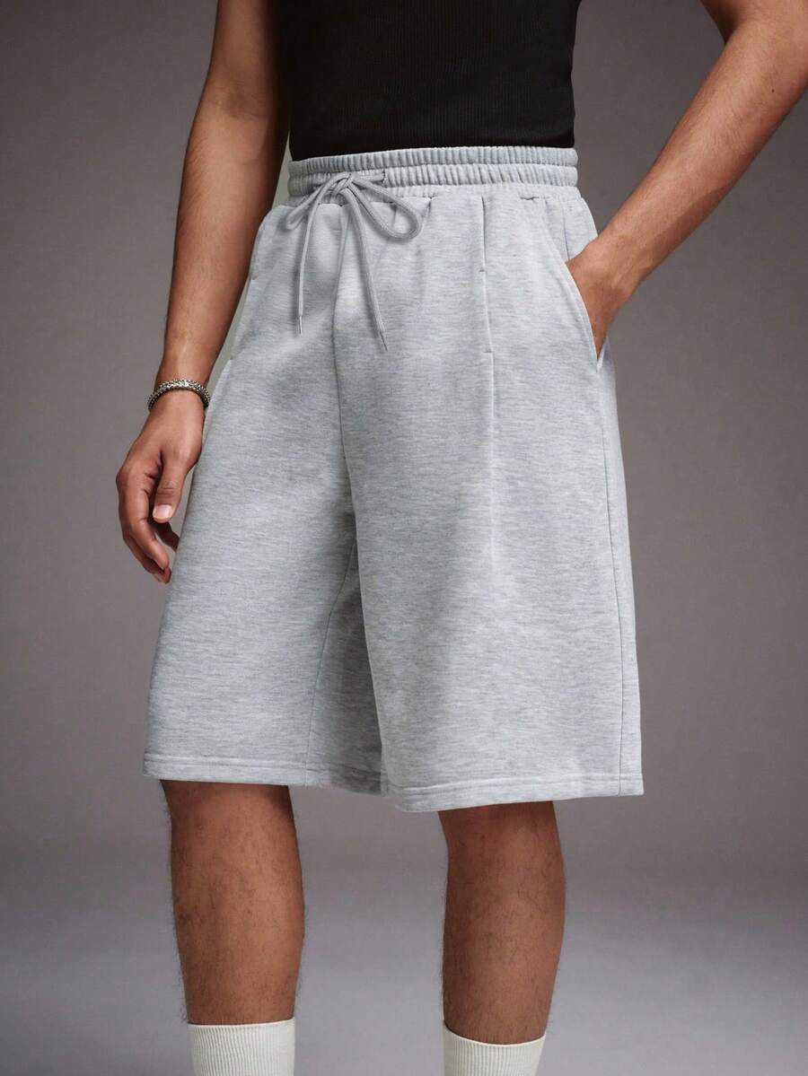 STYNVO Men's Solid Color Drawstring Waist Pocket Casual Versatile Daily Wear Shorts Grey Shorts For Men Men Knit Shorts Men Lounge Shorts - Grey - View 1