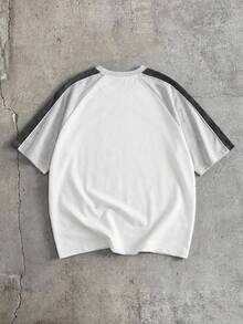 AXEPEAK Kaos Rajut Pria Kasual Modis Sehari-hari, Longgar, Motif Patchwork, Lengan Pendek, Cocok untuk Musim Panas, Sekolah, dan Musim Gugur. - Dark Grey - View 2