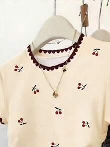 Resyla Women's T-Shirt, Cherry Blossom Print Design, Casual Versatile Summer Outdoor Top, Elegant Graphic, Suitable For Daily Wear, Outdoor, Shopping, Travel - Multicolor - View 4